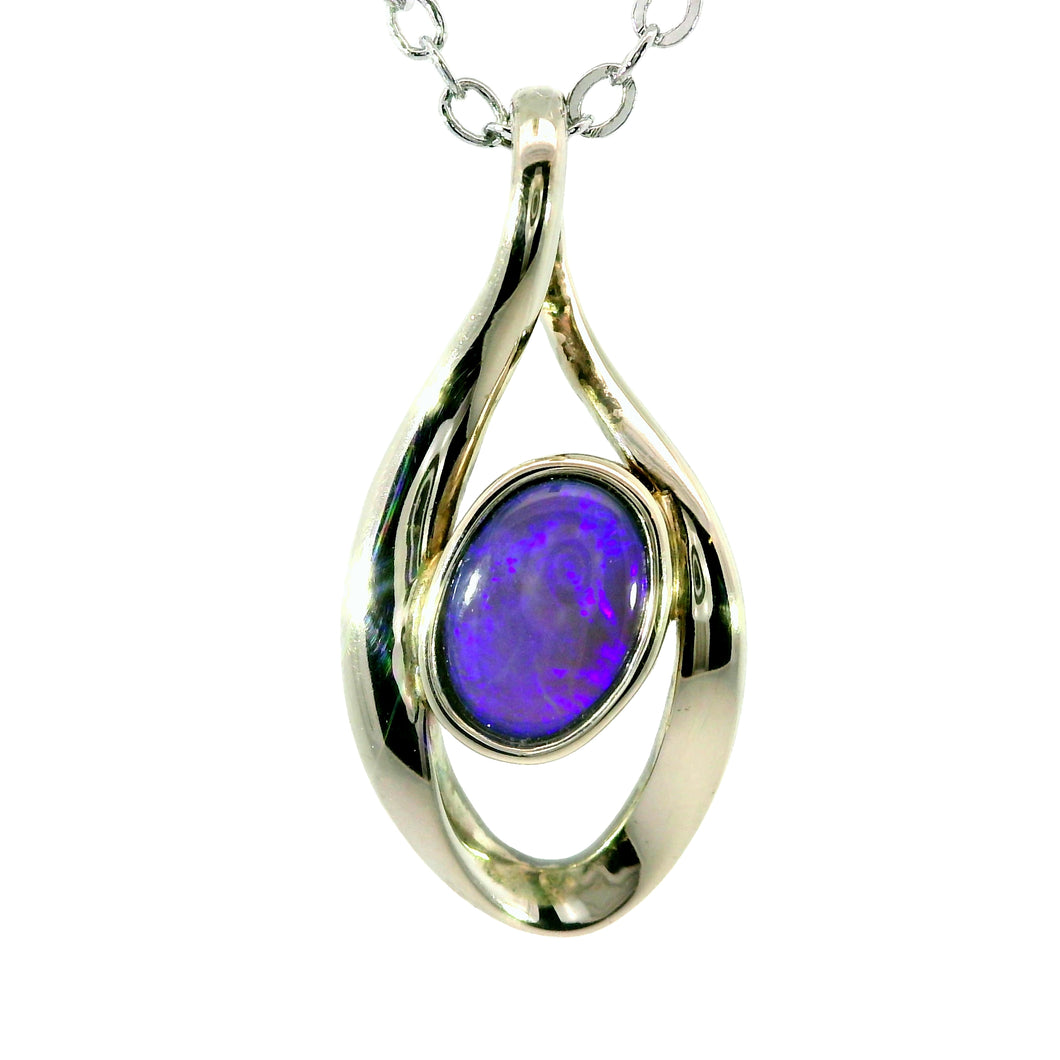 Black Opal Pendant in 925 Sterling Silver - Green-Blue