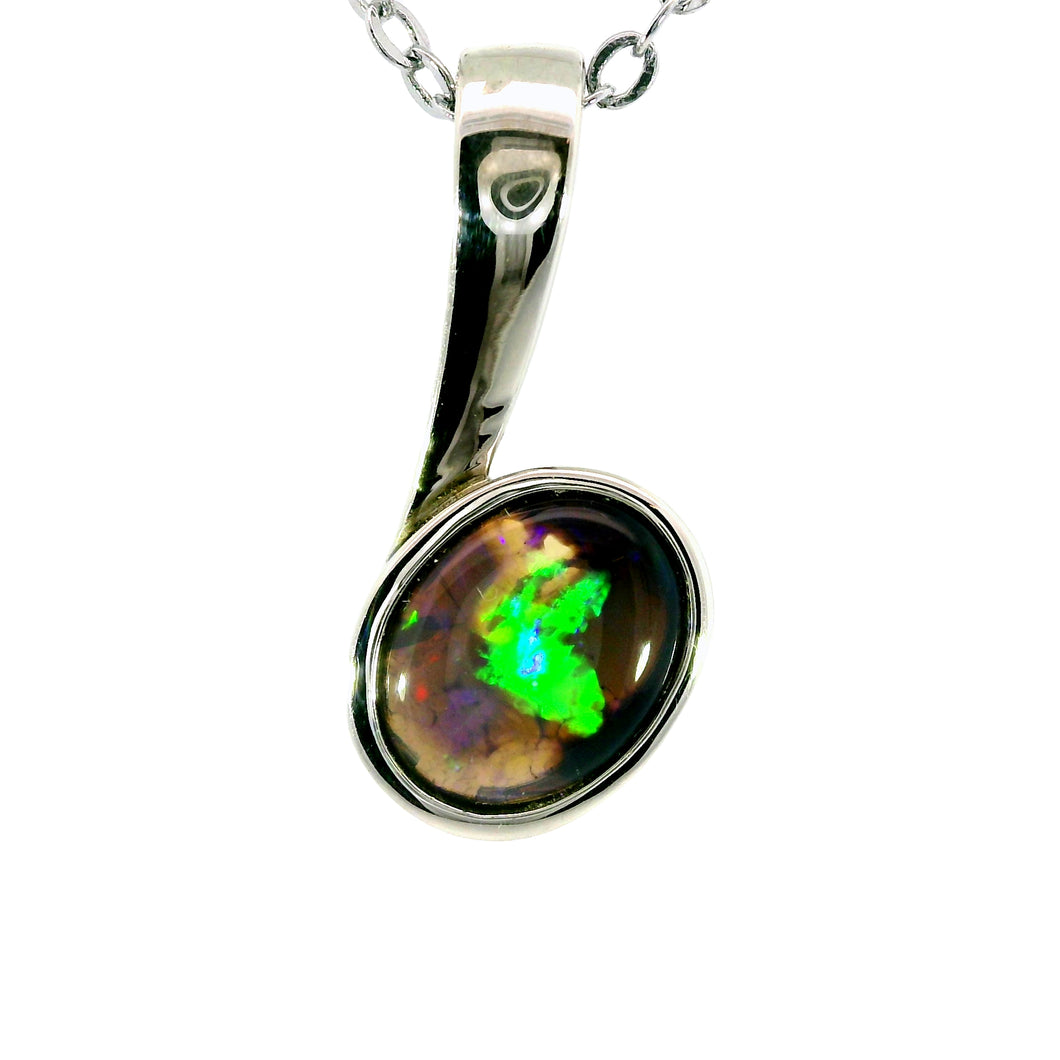 Black Opal Pendant in 925 Sterling Silver - Multicolour