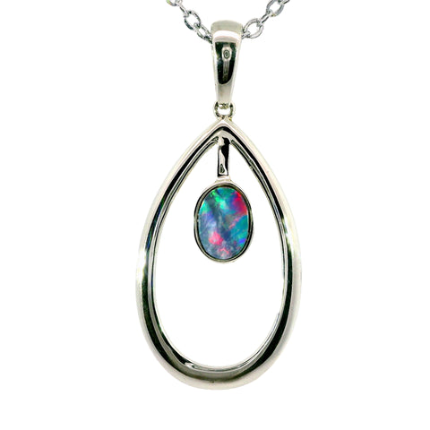 Doublet Opal Pendant in 925 Sterling Silver - Multicolour