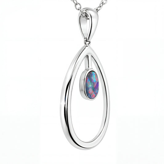 Doublet Opal Pendant in 925 Sterling Silver - Multicolour