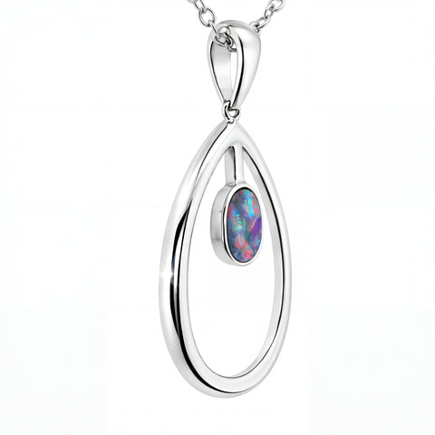 Doublet Opal Pendant in 925 Sterling Silver - Multicolour