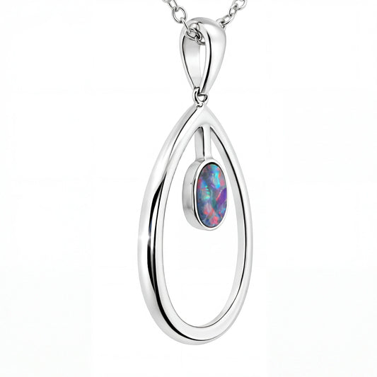 Doublet Opal Pendant in 925 Sterling Silver - Multicolour - Australian Opal Cutters and Pearl Divers
