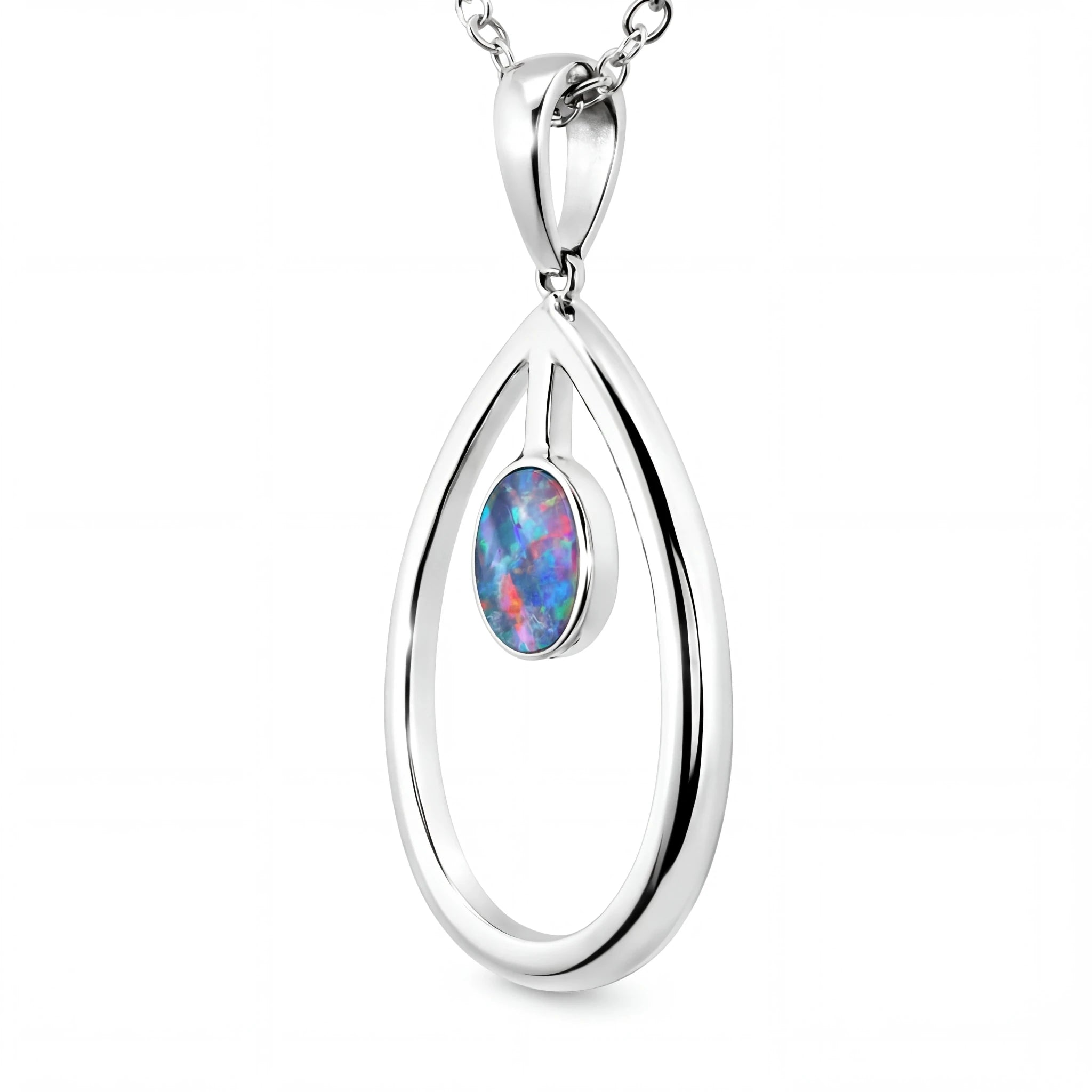 Doublet Opal Pendant in 925 Sterling Silver - Multicolour - Australian Opal Cutters and Pearl Divers