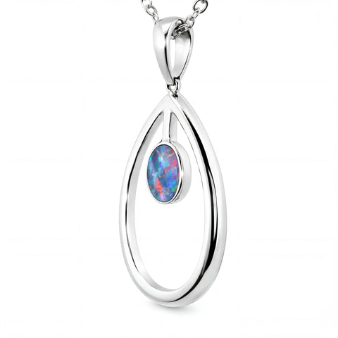 Doublet Opal Pendant in 925 Sterling Silver - Multicolour - Australian Opal Cutters and Pearl Divers