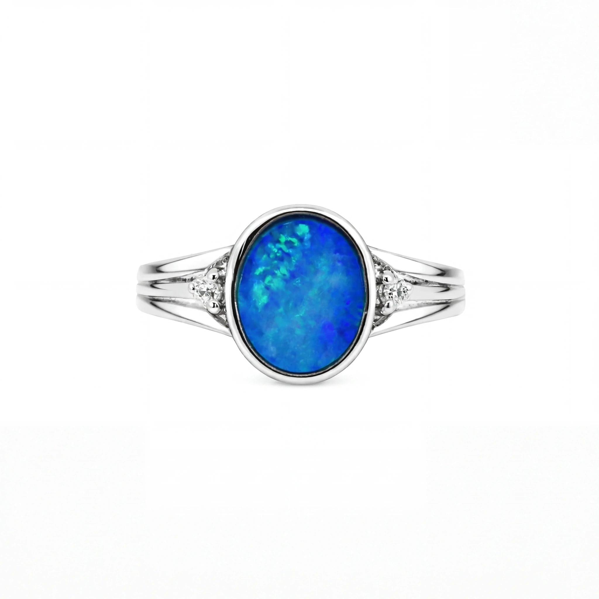 Doublet Opal Ring in 925 Sterling Silver - Green-Blue - Australian Opal Cutters and Pearl Divers