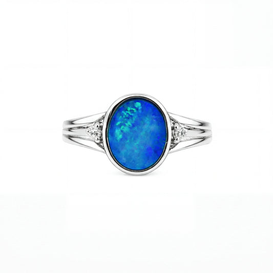 Doublet Opal Ring in 925 Sterling Silver - Green-Blue