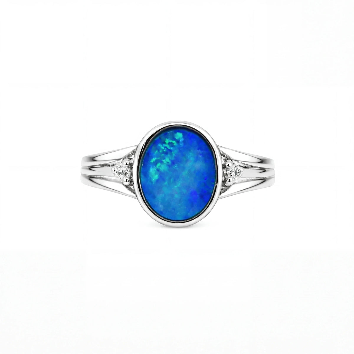 Doublet Opal Ring in 925 Sterling Silver - Green-Blue - Australian Opal Cutters and Pearl Divers
