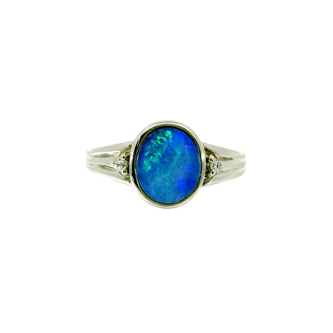 Doublet Opal Ring in 925 Sterling Silver - Green-Blue
