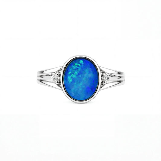 Doublet Opal Ring in 925 Sterling Silver - Green-Blue - Australian Opal Cutters and Pearl Divers
