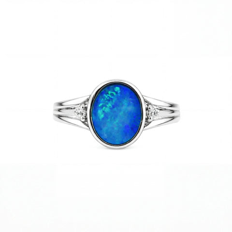 Doublet Opal Ring in 925 Sterling Silver - Green-Blue - Australian Opal Cutters and Pearl Divers
