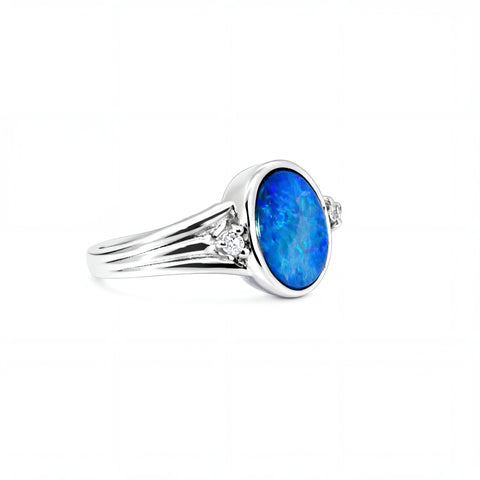 Doublet Opal Ring in 925 Sterling Silver - Green-Blue