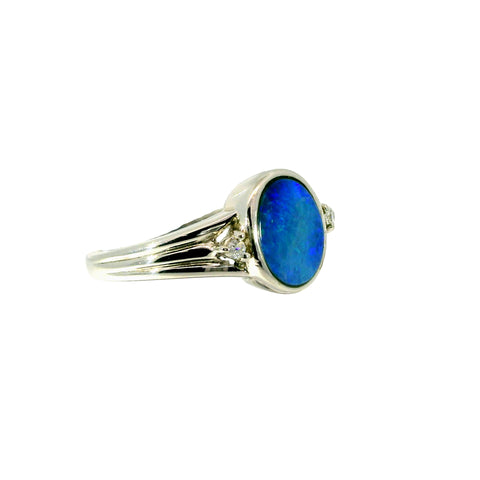 Doublet Opal Ring in 925 Sterling Silver - Green-Blue