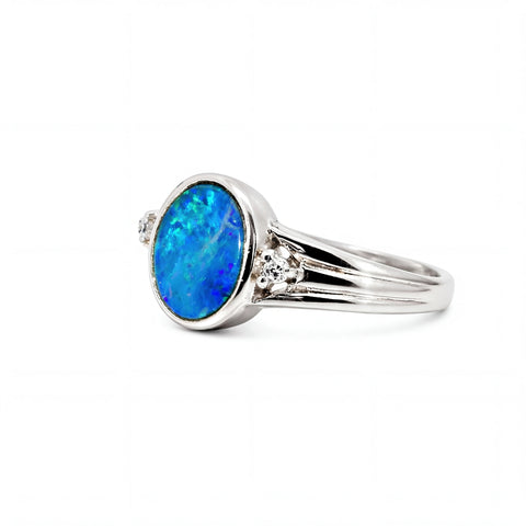 Doublet Opal Ring in 925 Sterling Silver - Green-Blue