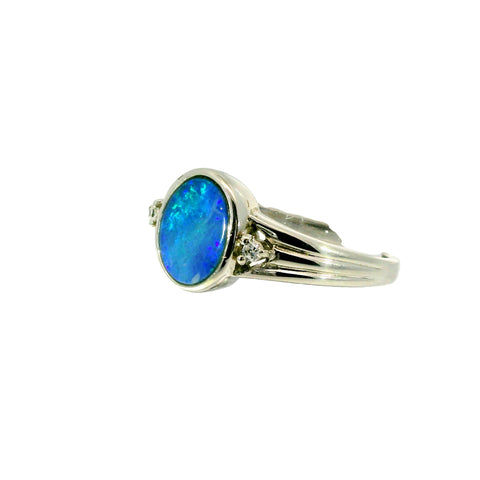 Doublet Opal Ring in 925 Sterling Silver - Green-Blue