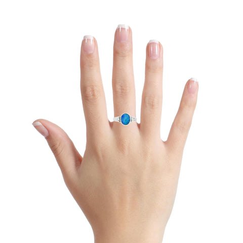 Doublet Opal Ring in 925 Sterling Silver - Green-Blue