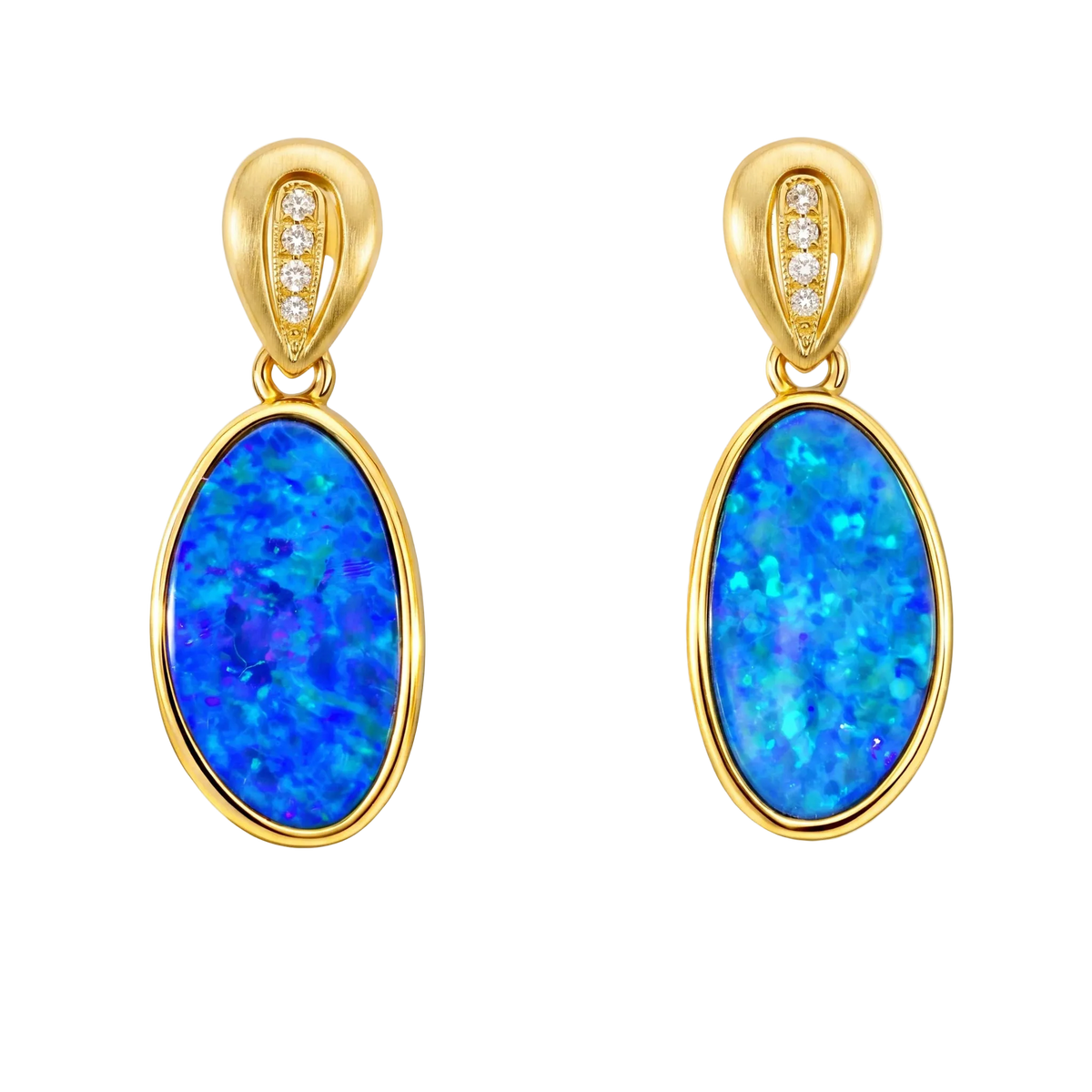 Doublet Opal Earrings in 14K Yellow Gold (Green-Blue) - Australian Opal Cutters and Pearl Divers