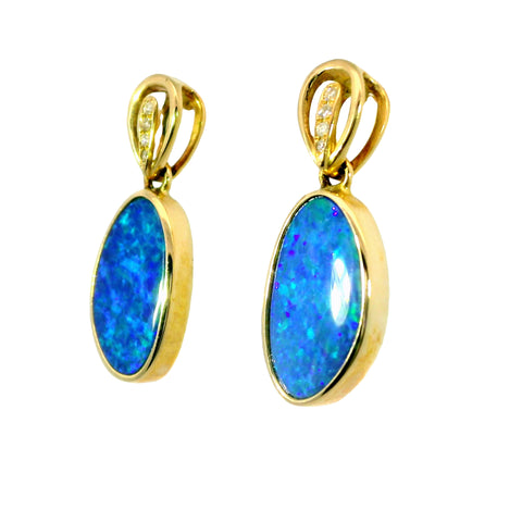 Doublet Opal Earrings in 14K Yellow Gold (Green-Blue)