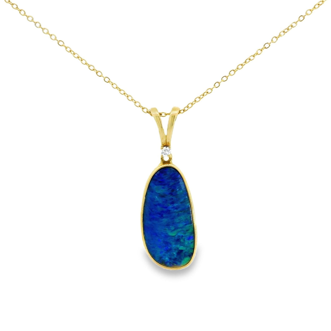 Australian Opal Doublet Pendant set in 14K Yellow Gold