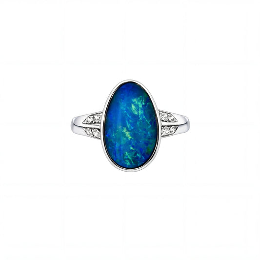Doublet Opal Ring in 925 Sterling Silver - Green-Blue