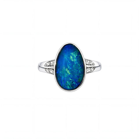 Doublet Opal Ring in 925 Sterling Silver - Green-Blue