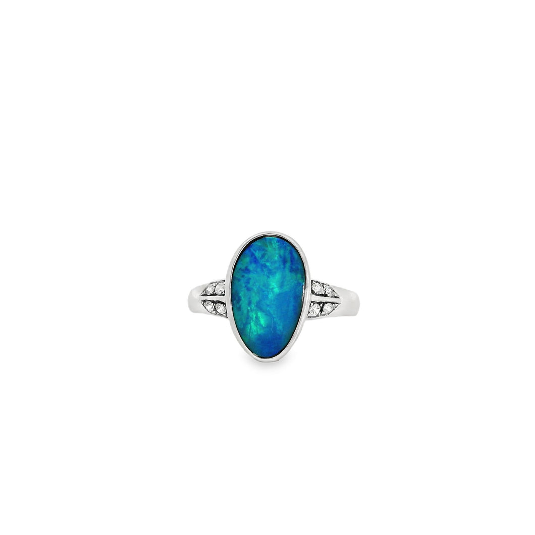 Australian Doublet Opal Ring Set in Sterling Silver