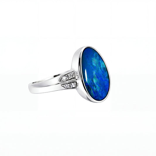 Doublet Opal Ring in 925 Sterling Silver - Green-Blue