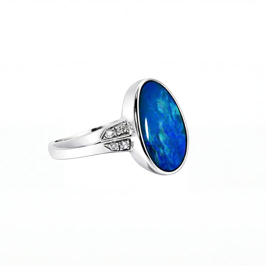 Doublet Opal Ring in 925 Sterling Silver - Green-Blue - Australian Opal Cutters and Pearl Divers