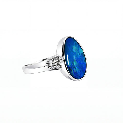 Doublet Opal Ring in 925 Sterling Silver - Green-Blue - Australian Opal Cutters and Pearl Divers