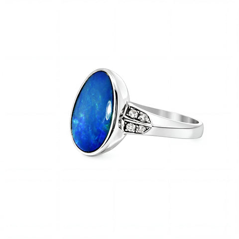 Doublet Opal Ring in 925 Sterling Silver - Green-Blue