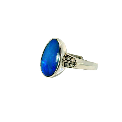 Doublet Opal Ring in 925 Sterling Silver - Green-Blue