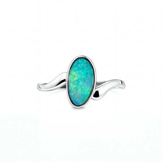 Doublet Opal Ring in 925 Sterling Silver - Multicolour