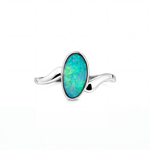 Doublet Opal Ring in 925 Sterling Silver - Multicolour