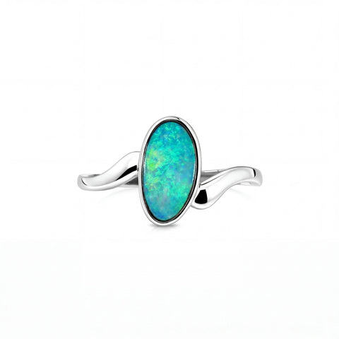 Doublet Opal Ring in 925 Sterling Silver - Multicolour - Australian Opal Cutters and Pearl Divers