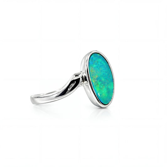 Doublet Opal Ring in 925 Sterling Silver - Multicolour