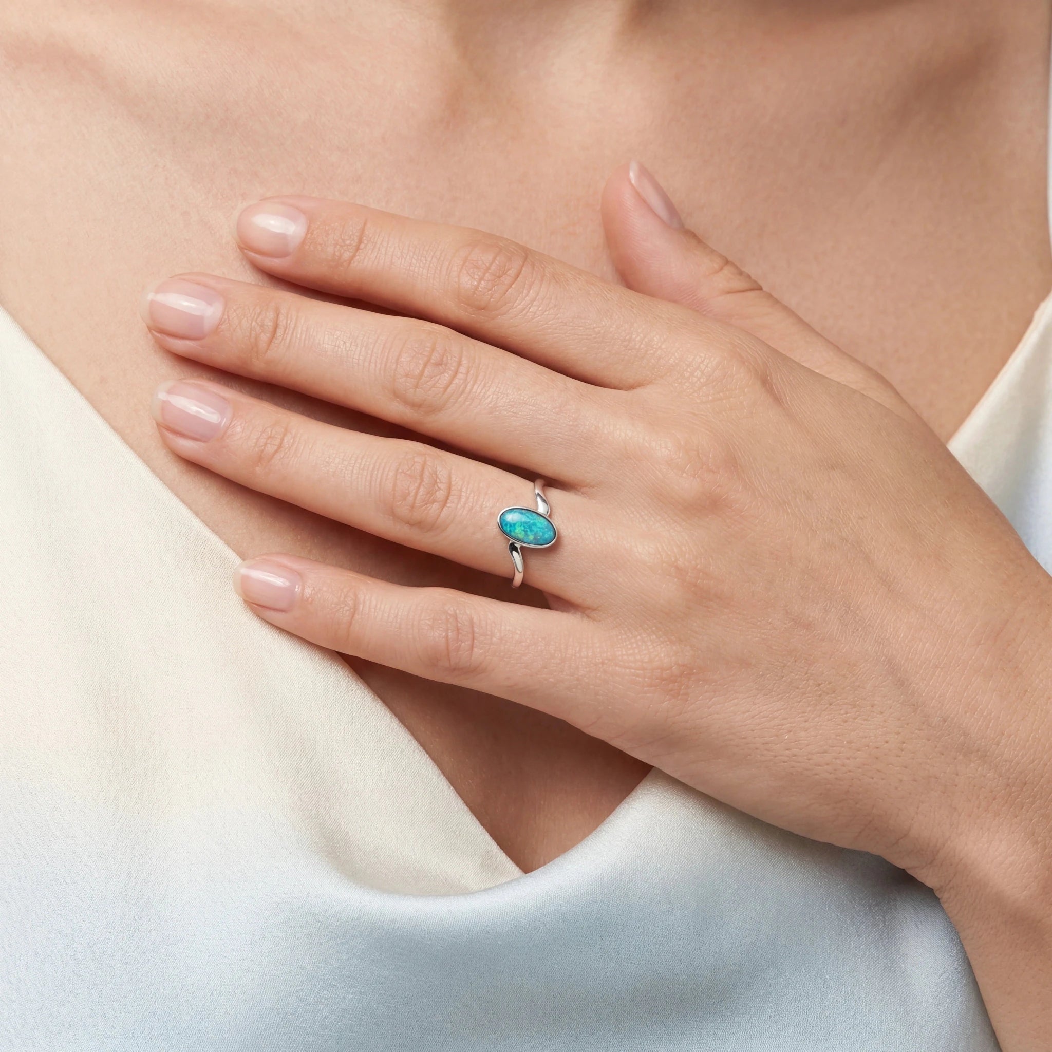 Doublet Opal Ring in 925 Sterling Silver - Multicolour - Australian Opal Cutters and Pearl Divers
