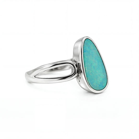 Doublet Opal Ring in 925 Sterling Silver - Multicolour