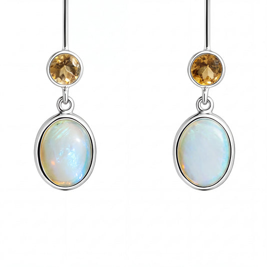 Light Opal Earrings in 925 Sterling Silver - Green-Blue