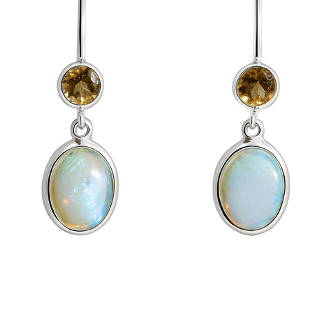 Light Opal Earrings in 925 Sterling Silver - Green-Blue
