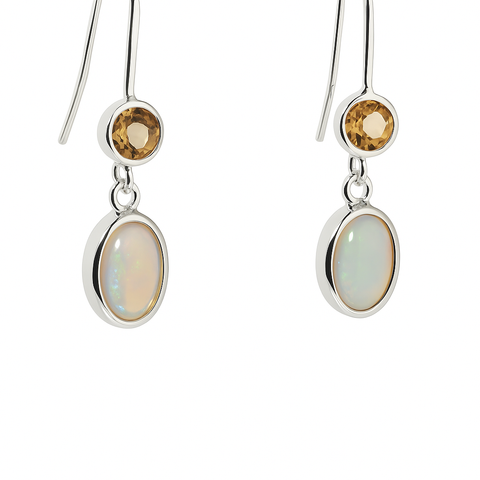 Light Opal Earrings in 925 Sterling Silver - Green-Blue