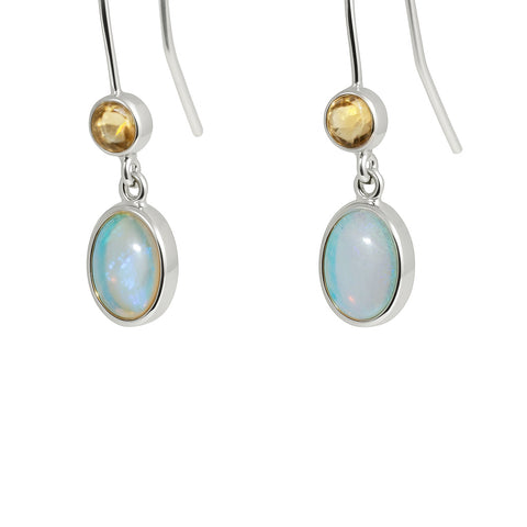 Light Opal Earrings in 925 Sterling Silver - Green-Blue