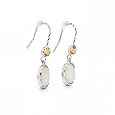 Light Opal Earrings in 925 Sterling Silver - Green-Blue