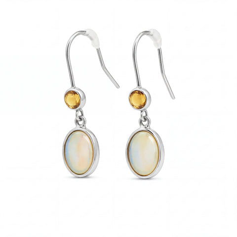 Light Opal Earrings in 925 Sterling Silver - Green-Blue