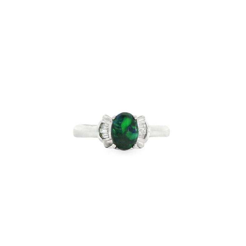 Australian Opal Black Ring set in 18K White Gold