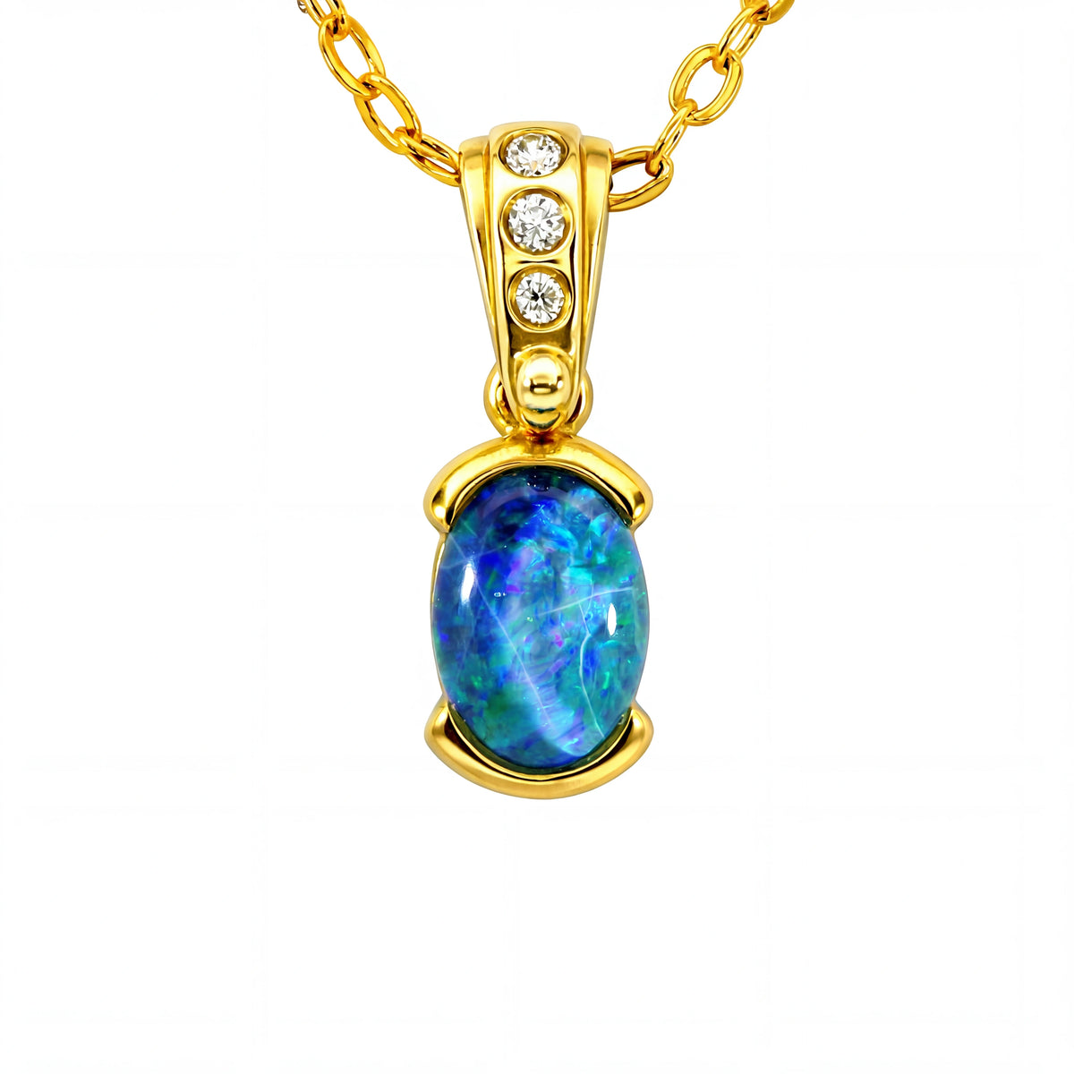 Triplet Opal Pendant in 14K Yellow Gold - Green-Blue