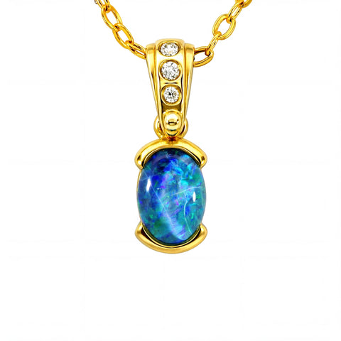 Triplet Opal Pendant in 14K Yellow Gold - Green-Blue - Australian Opal Cutters and Pearl Divers