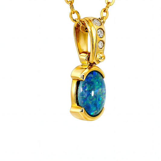 Triplet Opal Pendant in 14K Yellow Gold - Green-Blue