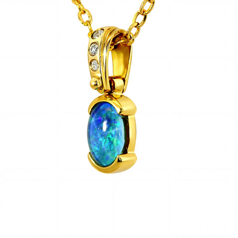 Triplet Opal Pendant in 14K Yellow Gold - Green-Blue