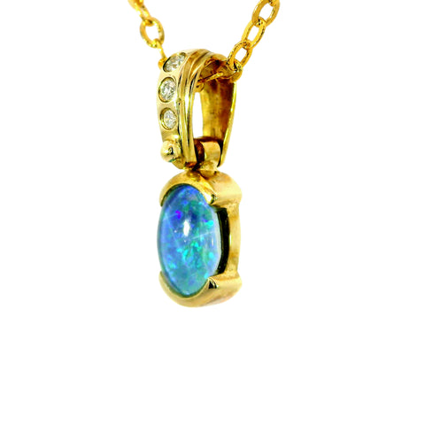 Triplet Opal Pendant in 14K Yellow Gold - Green-Blue