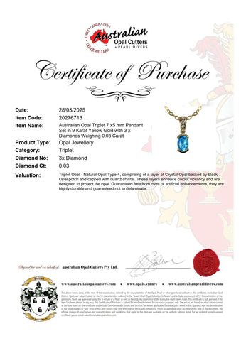 Triplet Opal Pendant in 14K Yellow Gold - Green-Blue