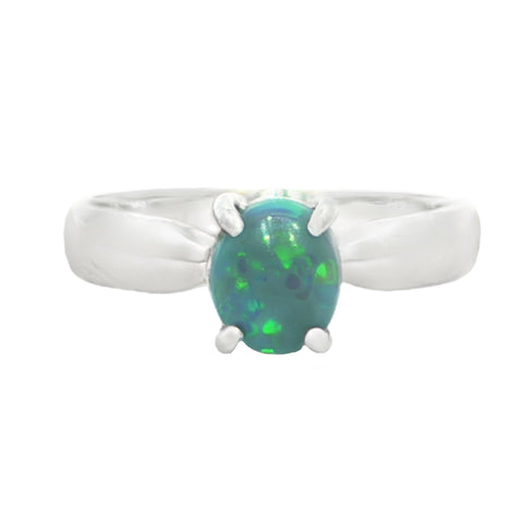 Black Opal Ring in 925 Sterling Silver - Green and Blue